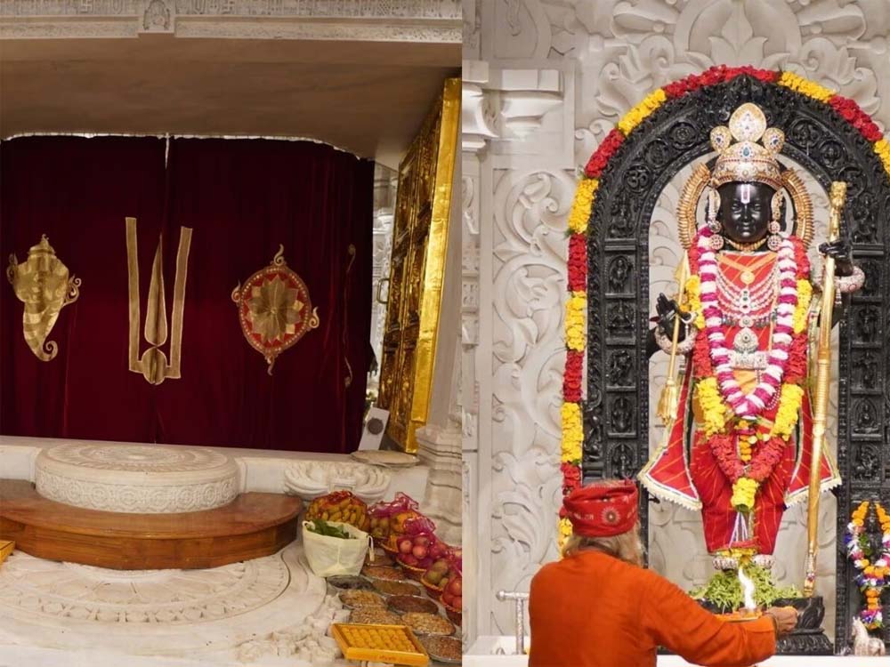 अयोध्या में राम मंदिर गर्भगृह के पर्दे से शंख और चक्र गायब, तिलक-चंदन पर बहस को मिला नया रूप